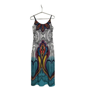 Venus Women's Boho Art Deco Multicolor Spaghetti Strap Maxi Dress - Size M